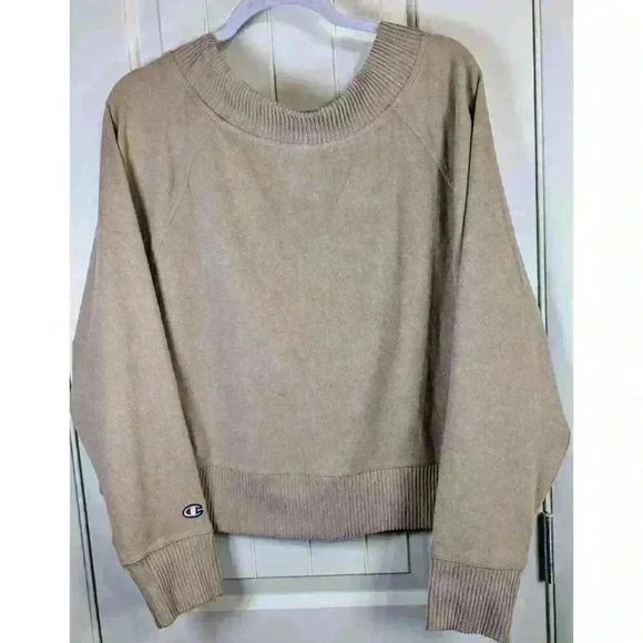 NWOT Champion SOFT Tan Oversized V-Neck Cropped Slouchy Sweater Size XL - Picture 2 of 6